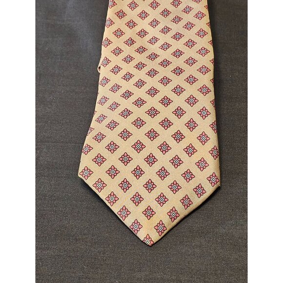 Vintage Arnie Men's Silk Tie With Geometric Pattern In Tan & Red - Picture 8 of 9